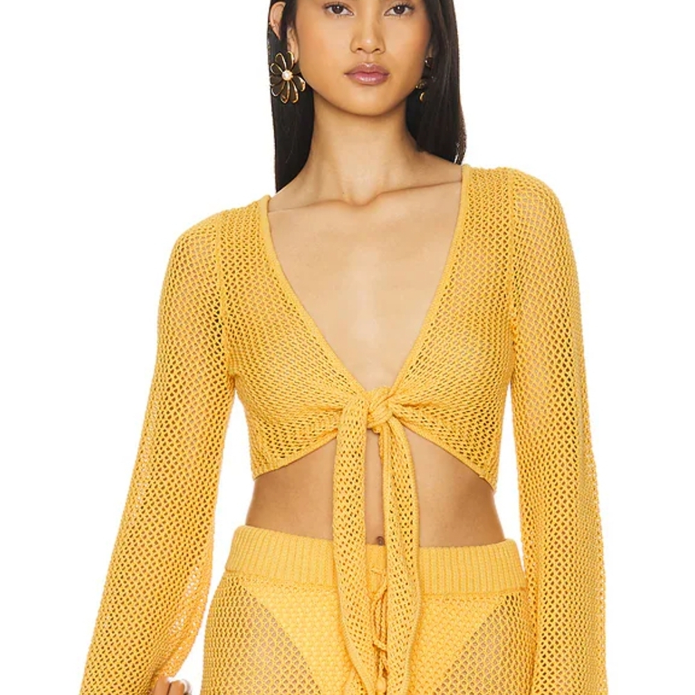 LSpace Yellow Knit Tie-Front Top